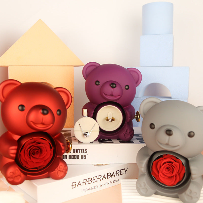 Beary Rose - Eternal Rose Bear & Necklace Gift Set – Luxurious Preserved Rose Jewelry Box